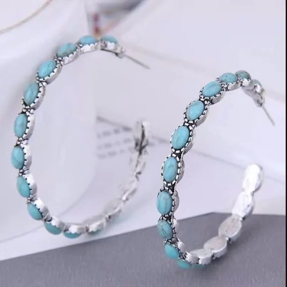 Turquoise Statement Hoops - Picture 3 of 4